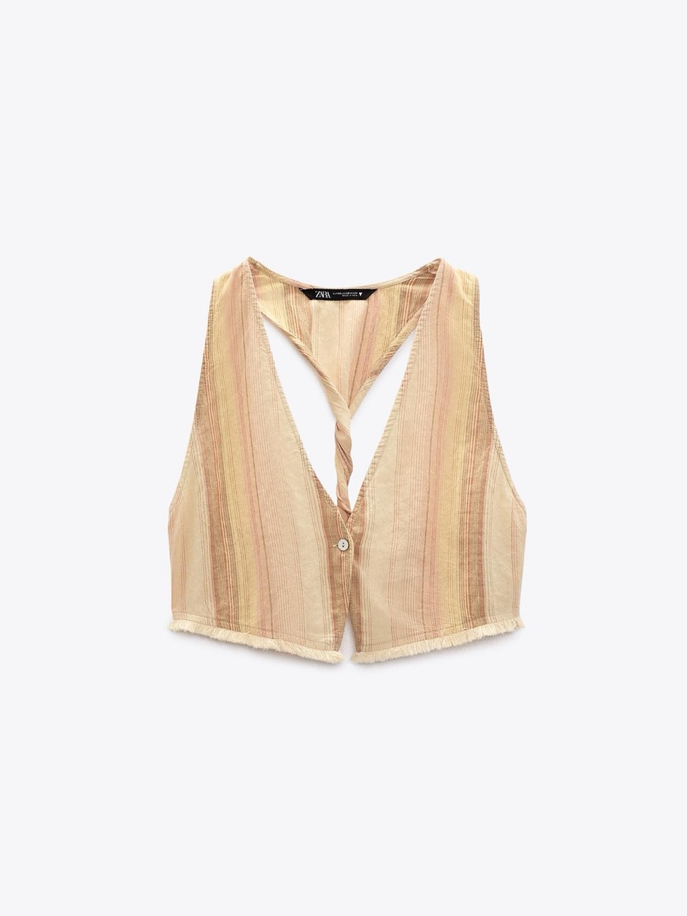 Zara Striped Tie-Back Cropped Vest in Beige and Pink Tones